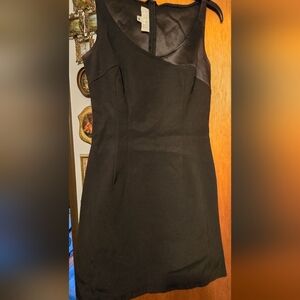 Cadie Elegant Black Scuba & Satin Vintage Mini Dress SzM
